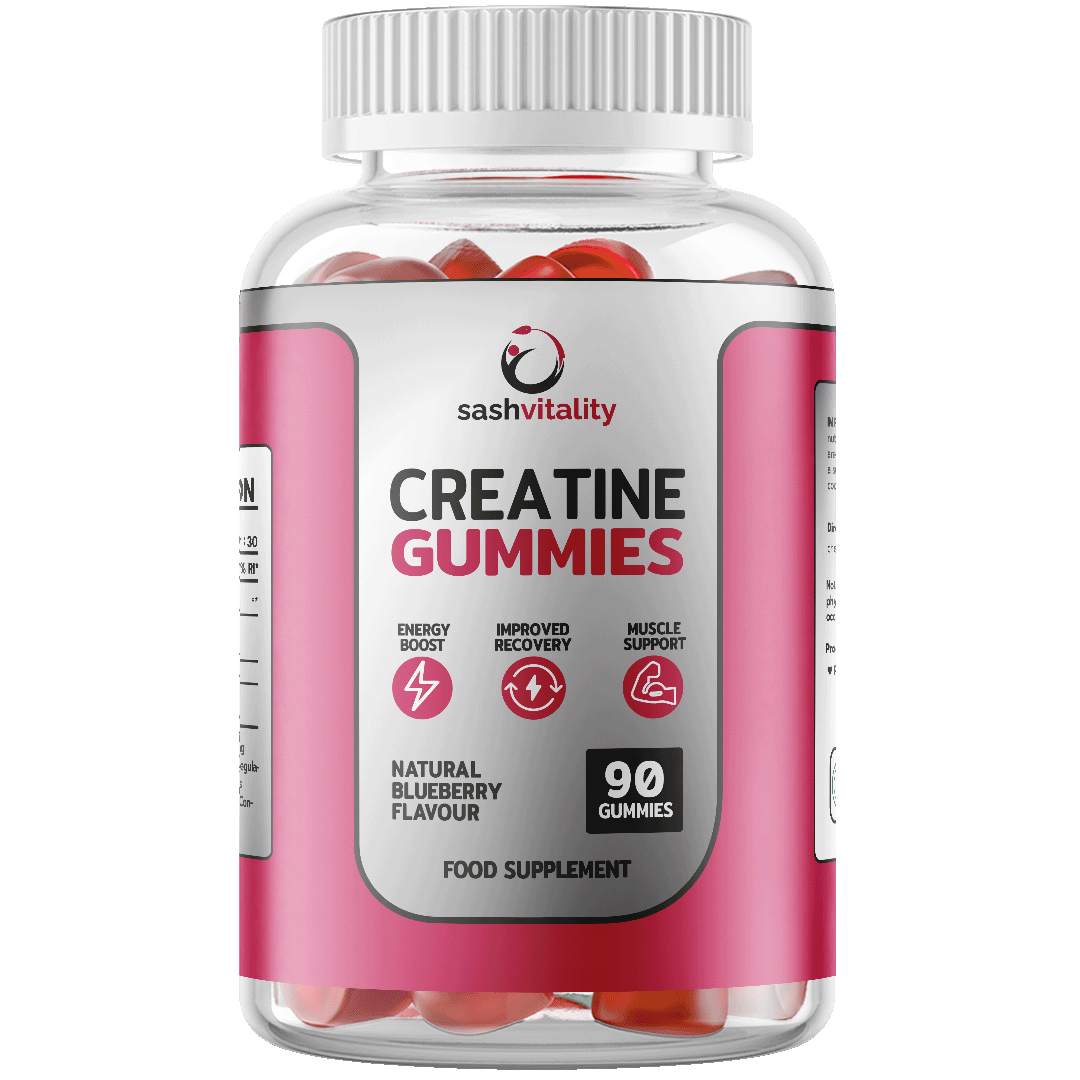 Creatine Gummies | Natural Blueberry Flavour | 90 Vegan Gummies for Muscle Building & Growth | Protein Gummies for Adults | Optimum Nutrition Support | Sash Vitality