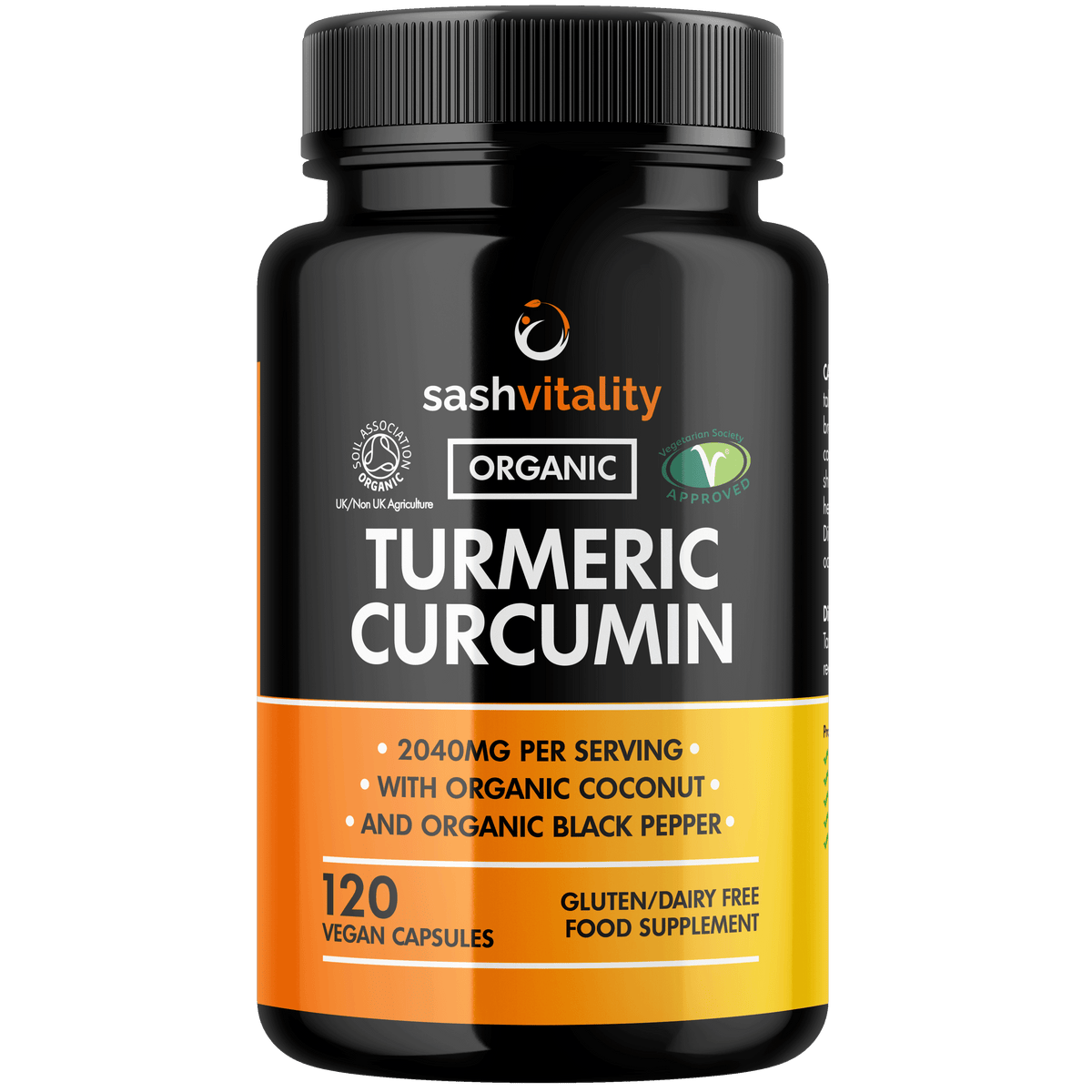 Organic Turmeric High Strength 2040mg Capsules with Black Pepper & Ginger – Advanced Turmeric Curcumin | 120 Vegan Turmeric Capsules | Certified Organic | UK Made Sash Vitality Joint, Immunity support