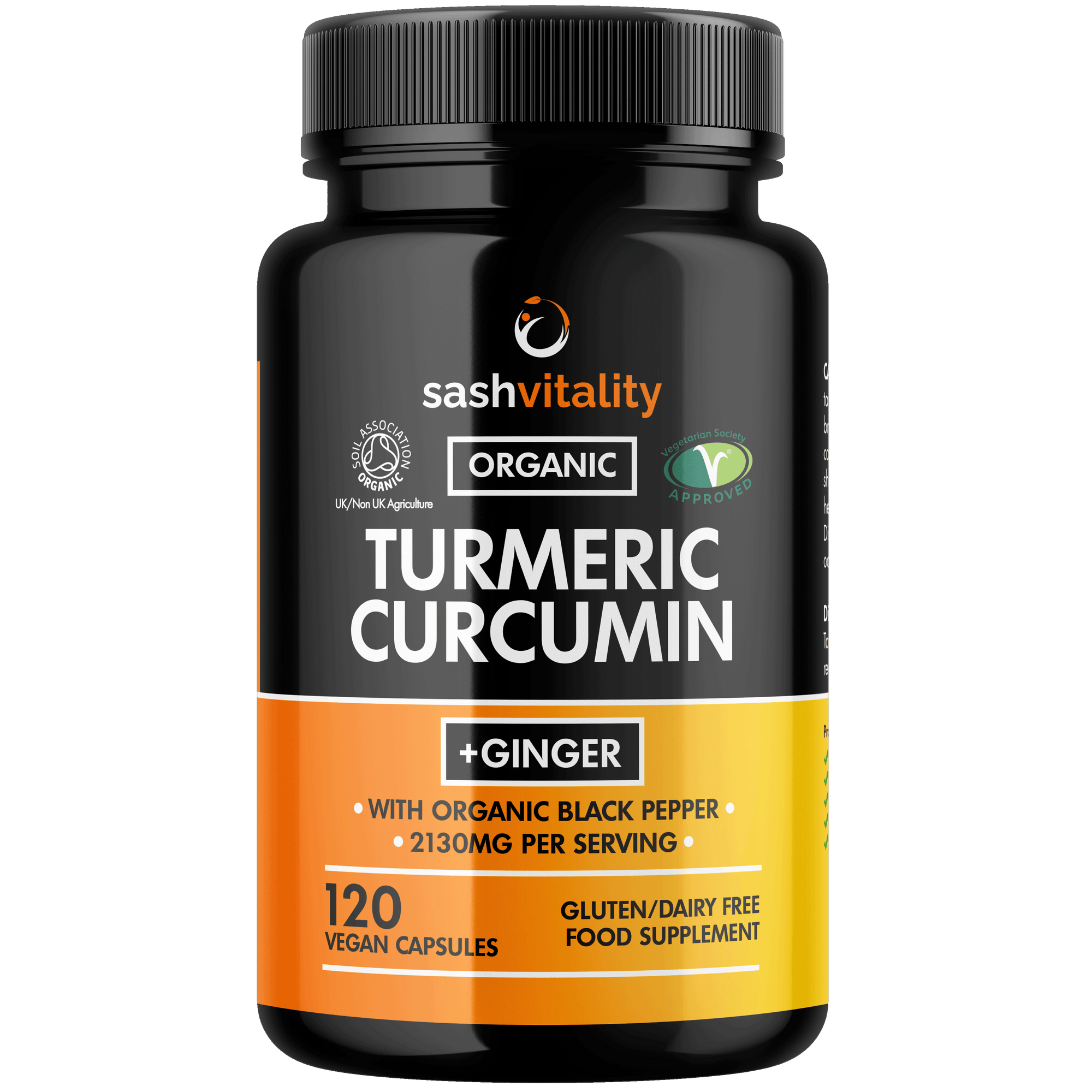 Organic Turmeric Curcumin 2130mg with Black Pepper & Ginger | 120 Vegan Turmeric Capsules High Strength | Supports Joints | Immune System Support | Soil Association Certified Organic | UK Made