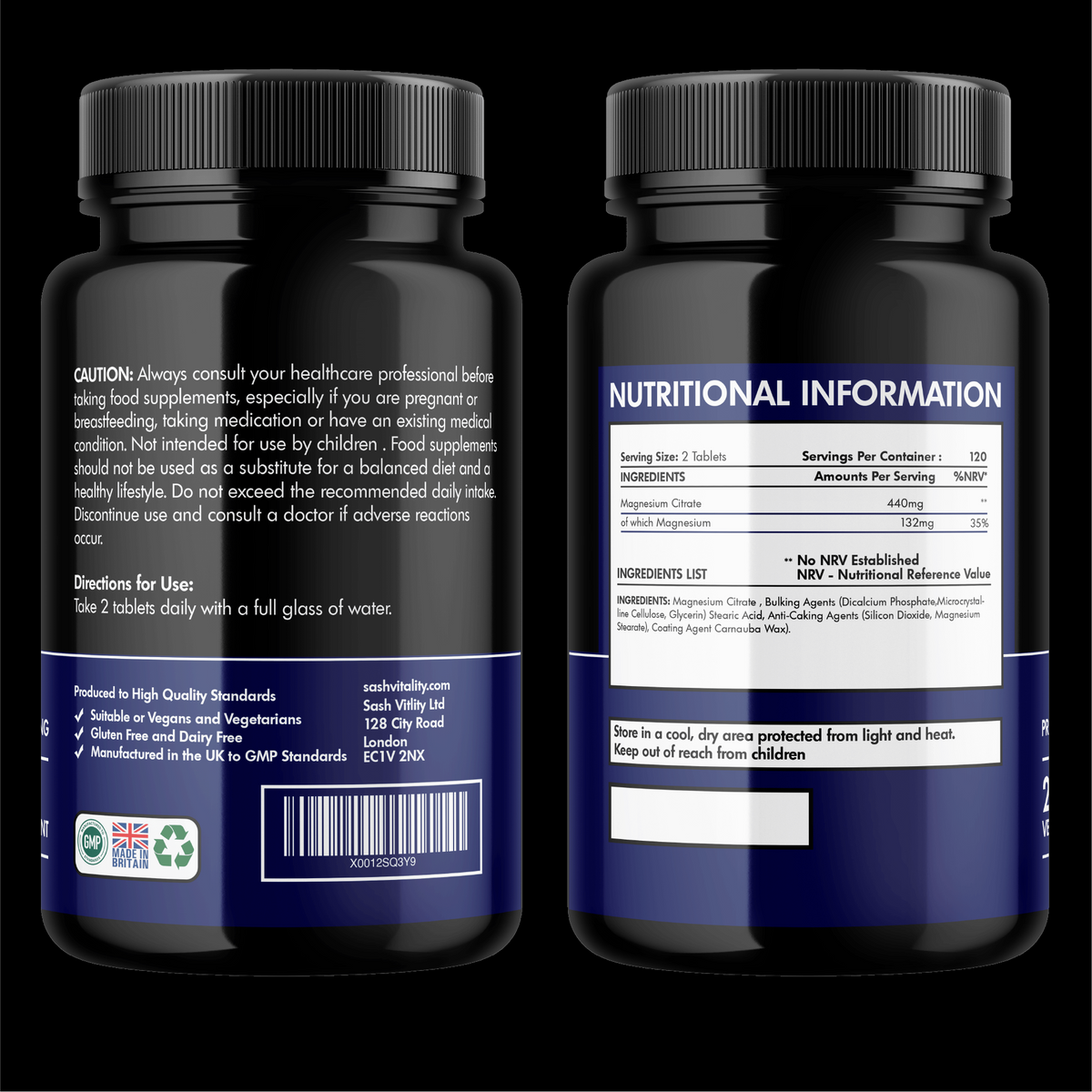 Magnesium Citrate - 240 High Strength Vegan Tablets (4 Months Supply) – Magnesium Supporting Restless Leg Syndrome Relief (RLS) & Leg Cramps - 440mg Elemental Magnesium Per Serving – UK Made