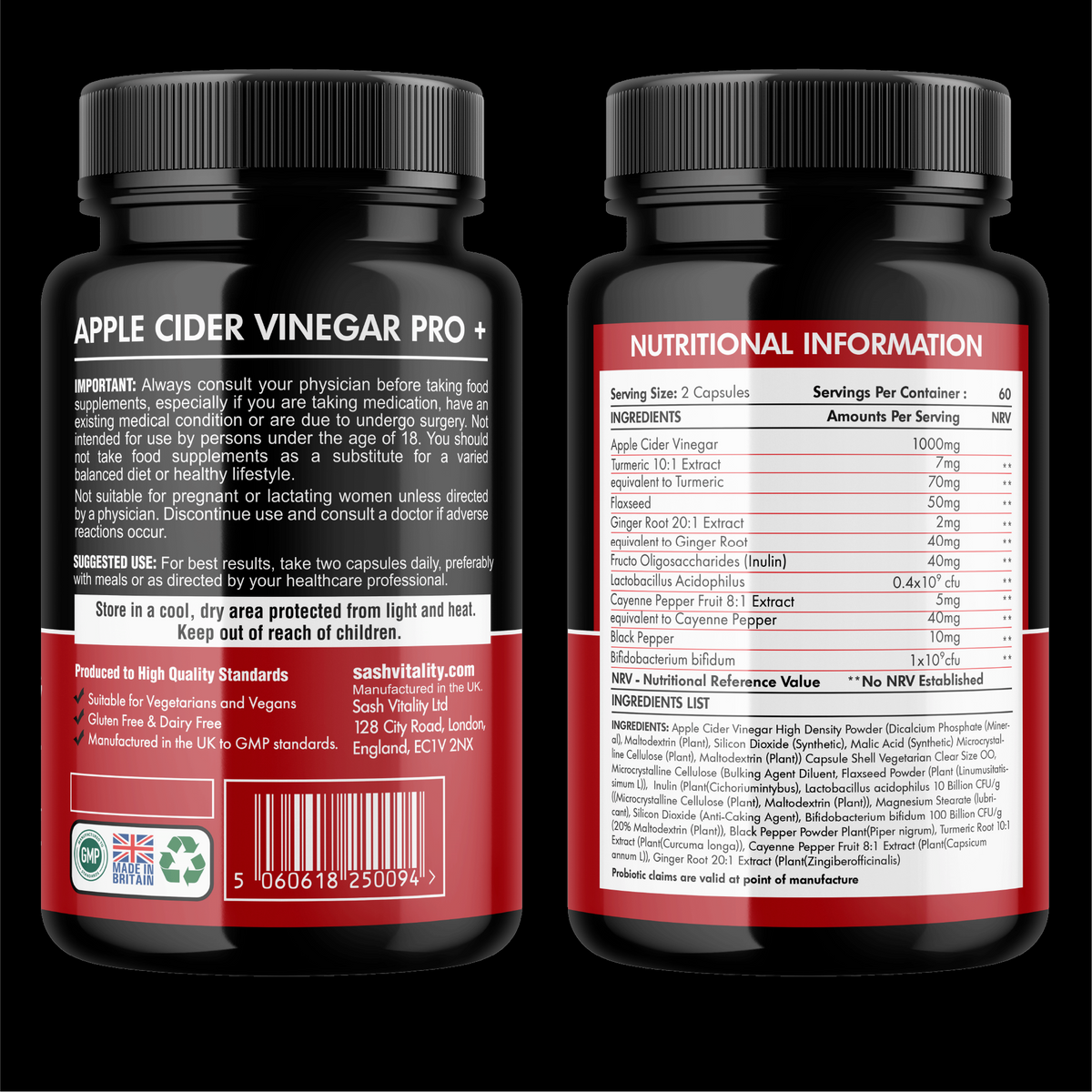 Raw Apple Cider Vinegar Complex 1000MG with Turmeric, Ginger, Probiotics 200 Billion & Prebiotics, Cayenne Pepper, Ginger, Black Pepper & Flaxseed - 120 Vegan Certified Capsules | UK Made (Capsules)