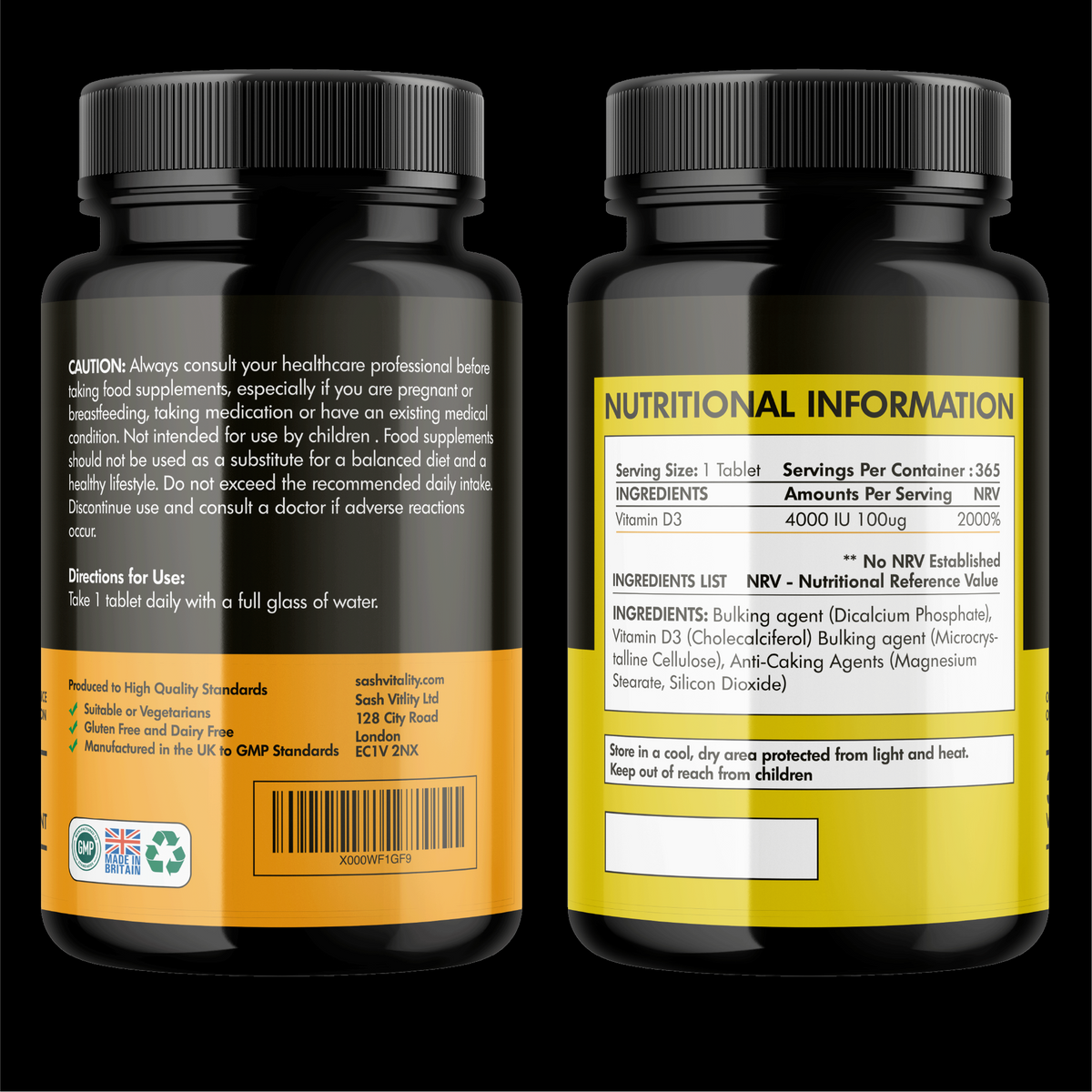 Vitamin D 4000 IU – 365 Vegetarian D3 Easy Swallow Micro Tablets | Highest Strength Cholecalciferol VIT D3 - Vegetarian Certified - UK Made Sash Vitality | Support Mood | Supports Bone Health