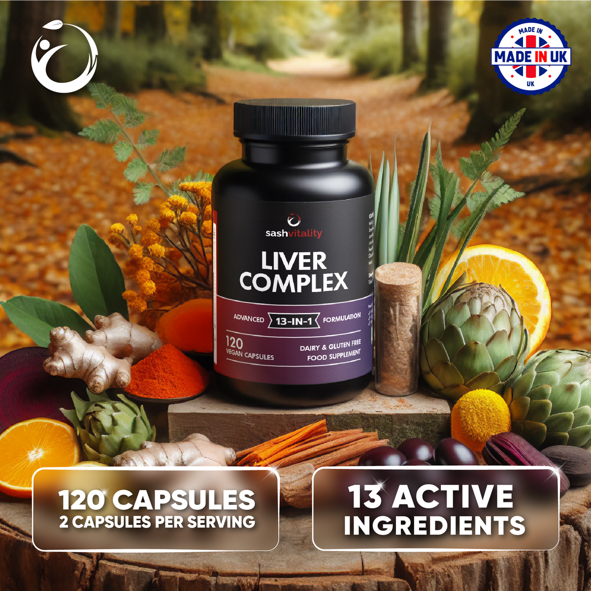 Liver Support Capsules High Strength | 13 Essential Natural Ingredients for Healthy Liver Function - Premium Liver Supplement | 120 Vegan Liver Pro Care Tablets – 8 Weeks Usage | UK Made Sash Vitality