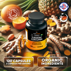 Organic Turmeric High Strength 2040mg Capsules with Black Pepper & Ginger – Advanced Turmeric Curcumin | 120 Vegan Turmeric Capsules | Certified Organic | UK Made Sash Vitality Joint, Immunity support