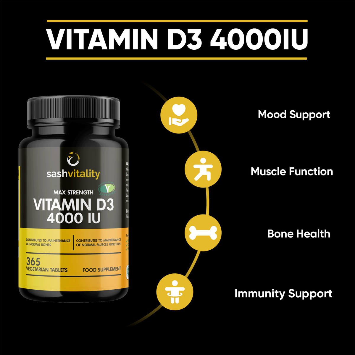 Vitamin D 4000 IU – 365 Vegetarian D3 Easy Swallow Micro Tablets | Highest Strength Cholecalciferol VIT D3 - Vegetarian Certified - UK Made Sash Vitality | Support Mood | Supports Bone Health