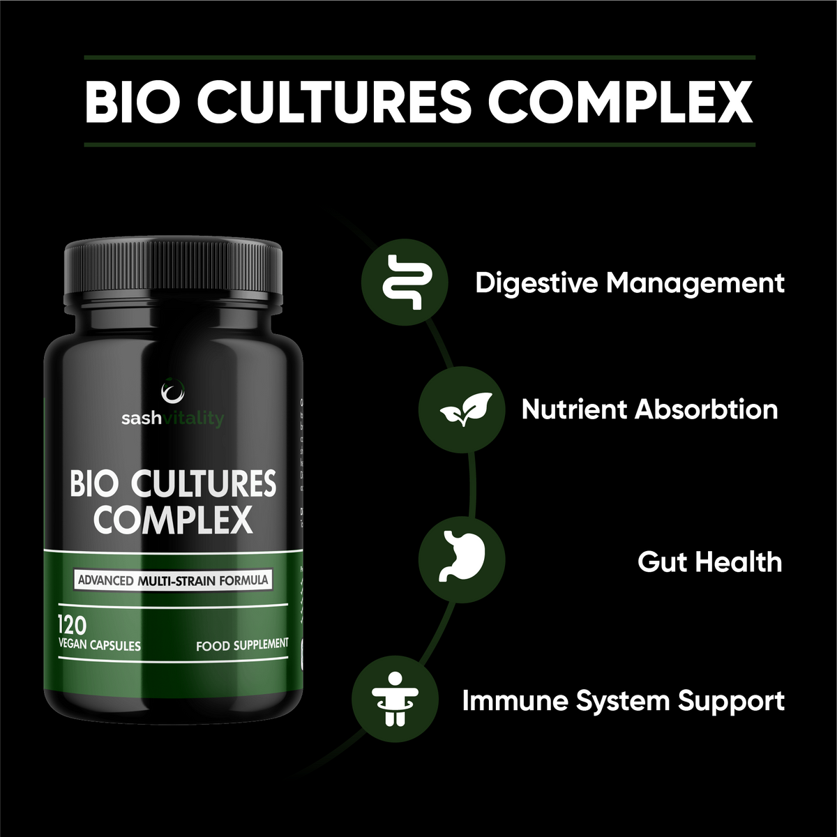 Probiotics Complex Probiotics for Adults - 120 Vegetarian Capsules - Advanced Multi-Strain - Prebiotic Inulin - Active Strains Lactobacillus Acidophilus & Bifidobacterium - UK Made Sash Vitality