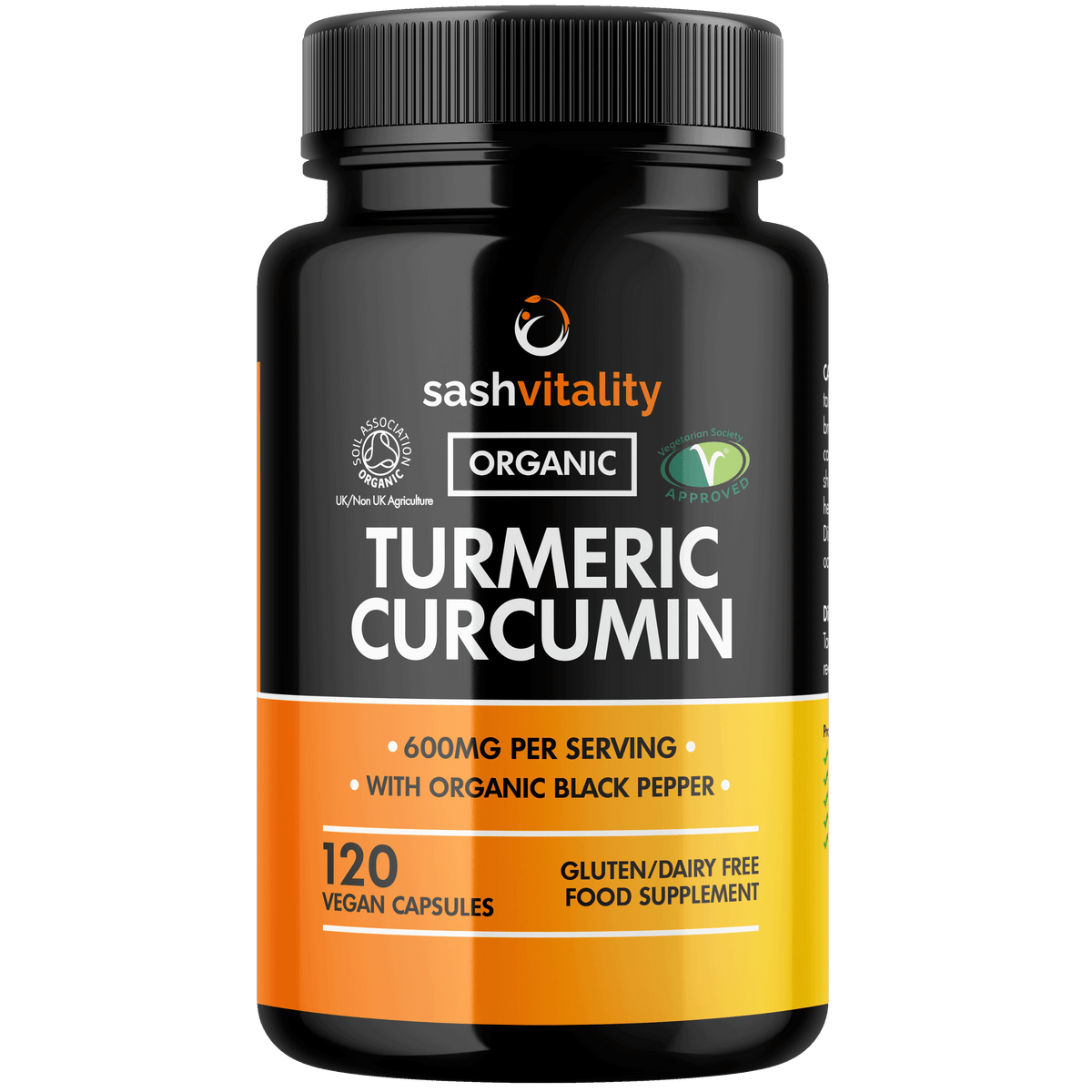 Organic Turmeric Curcumin 600mg Serving with Organic Black Pepper | 120 Vegan Capsules | High Potency Antioxidant & Absorption | Certified Organic Supplement – UK Made Sash Vitality