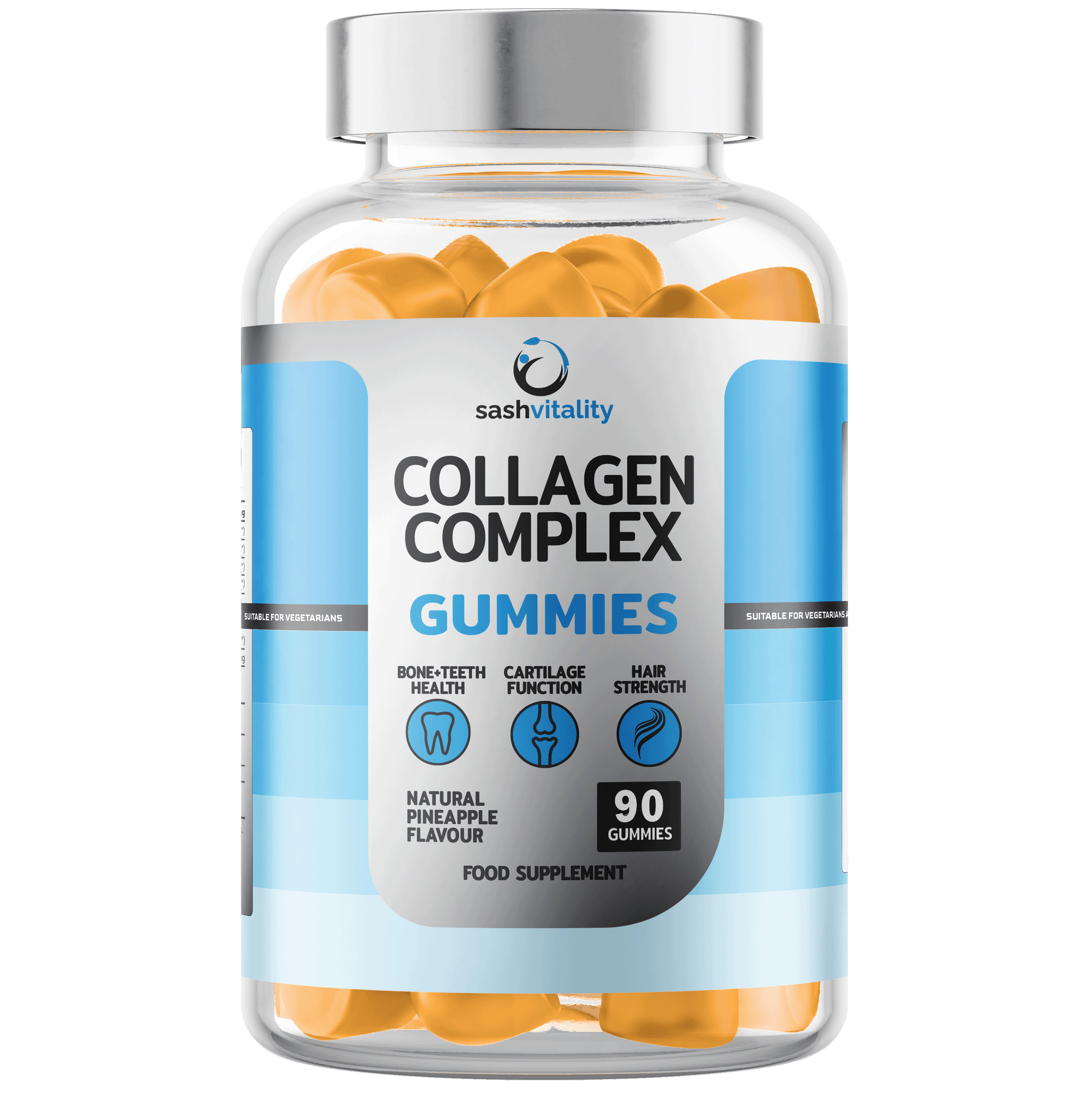 Collagen Gummies Complex - 90 Gummies with Vitamin C, Vitamin E, Vitamin A - Pineapple Flavour for Men and Women - Sash Vitality - supports bone/skin/teeth/nail health - Joint Health - Gut Health