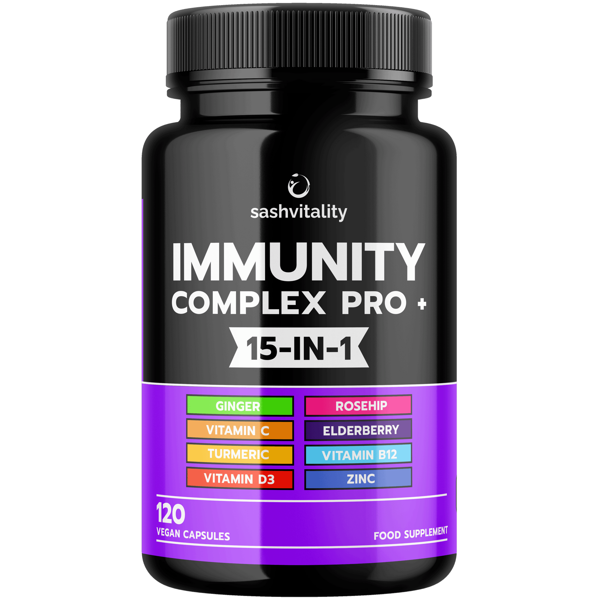 Immune Booster – Immune System Support Supplement - 120 Capsules - Vitamin C, Zinc, Elderberry, Iron, B12, D3, Turmeric, Selenium, Garlic, Probiotics & more – Vegan Multivitamin Complex Men & Women