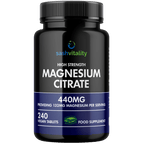 Magnesium Citrate - 240 High Strength Vegan Tablets (4 Months Supply) – Magnesium Supporting Restless Leg Syndrome Relief (RLS) & Leg Cramps - 440mg Elemental Magnesium Per Serving – UK Made
