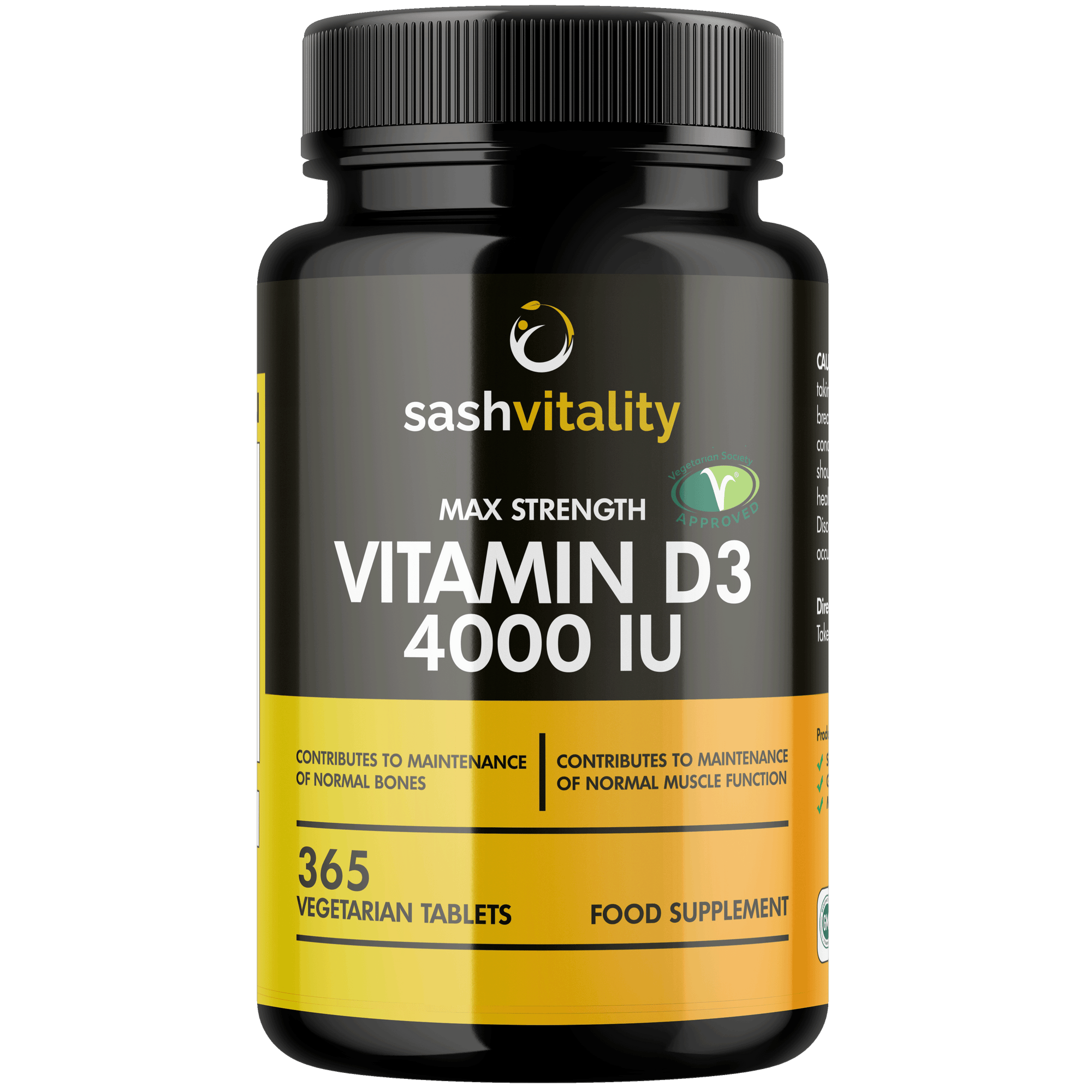 Vitamin D 4000 IU – 365 Vegetarian D3 Easy Swallow Micro Tablets | Highest Strength Cholecalciferol VIT D3 - Vegetarian Certified - UK Made Sash Vitality | Support Mood | Supports Bone Health