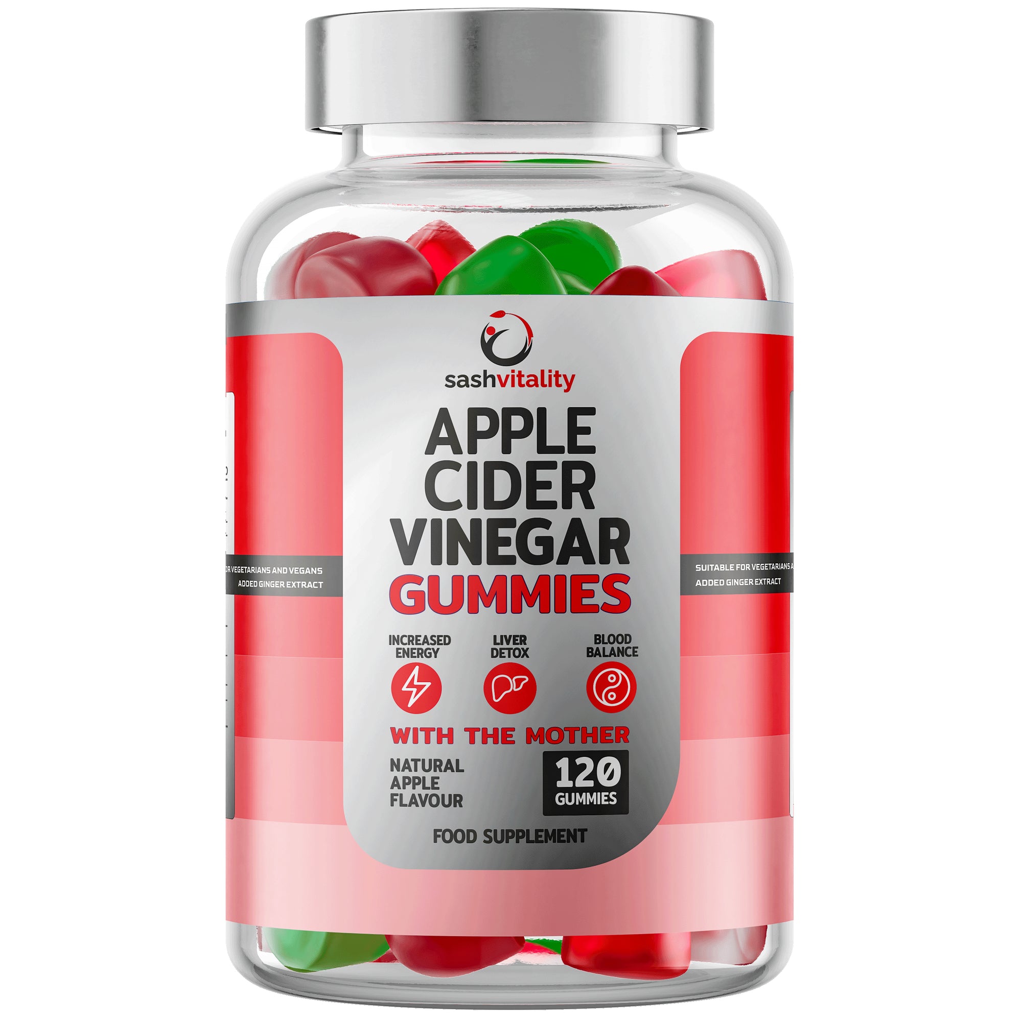 120 Apple Cider Vinegar & Ginger Gummies - 500 mg - with Mother - Raw, Unfiltered, Keto Gummies, Boost Gut Health, Support Metabolism & Manage Weight Loss, UK Made - 120 Count - Sash Vitality